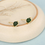 Genuine Jade Crystal Planet Stud Earrings in Sterling Silver, Green Jade Planet Halo Earrings, Jade Saturn Earrings