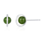 Genuine Jade Crystal Planet Stud Earrings in Sterling Silver, Green Jade Planet Halo Earrings, Jade Saturn Earrings