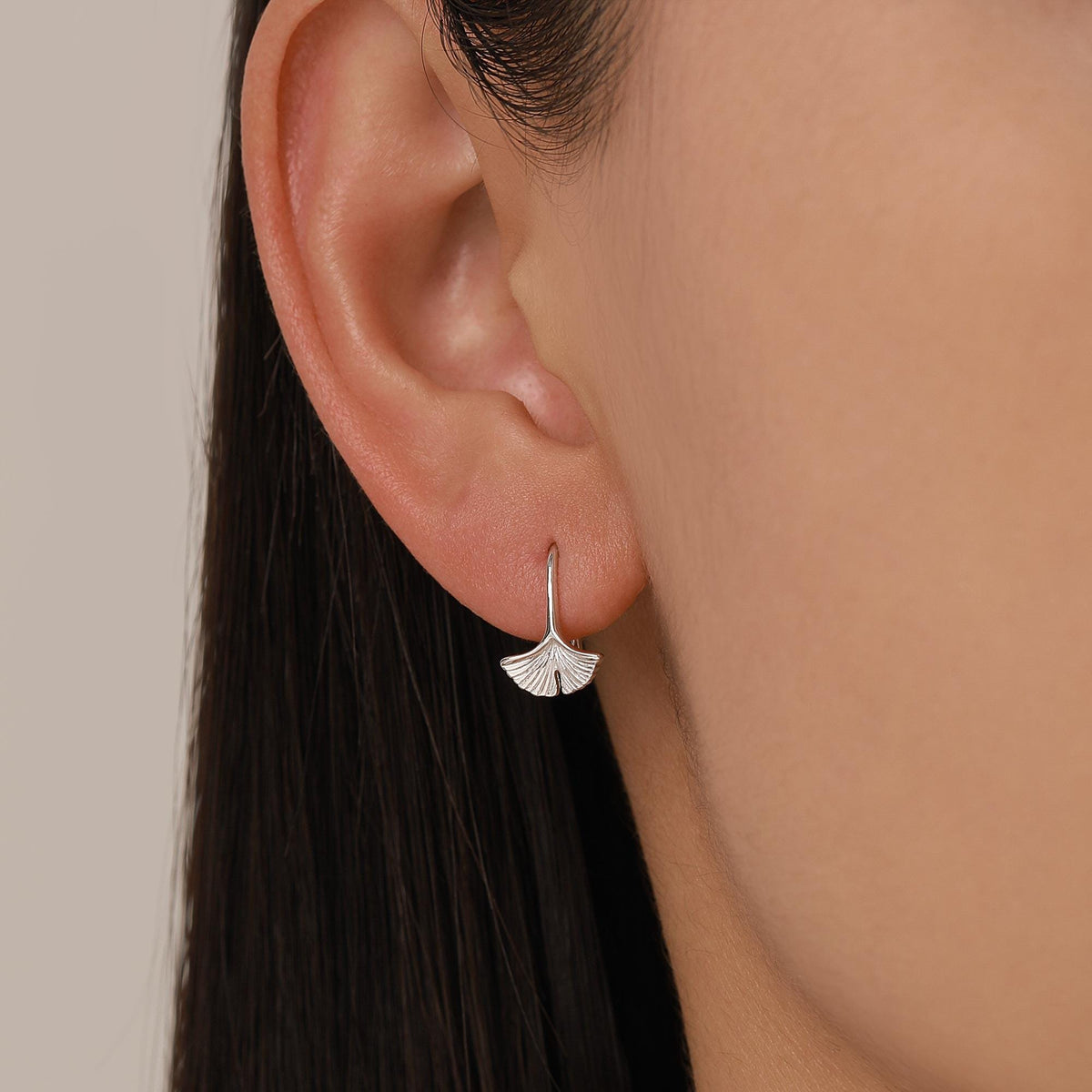 Tiny Ginkgo Leaf Drop Hook Earrings in Sterling Silver, Silver, Gold or Rose Gold, Small Leaf Earrings, Cute Leaf Earrings