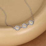 Sterling Silver Daisy Flower Trio Pendant Necklace, Three Flower dainty Necklace, Daisy Chain Necklace, Two Tone Flower Pendant Necklace