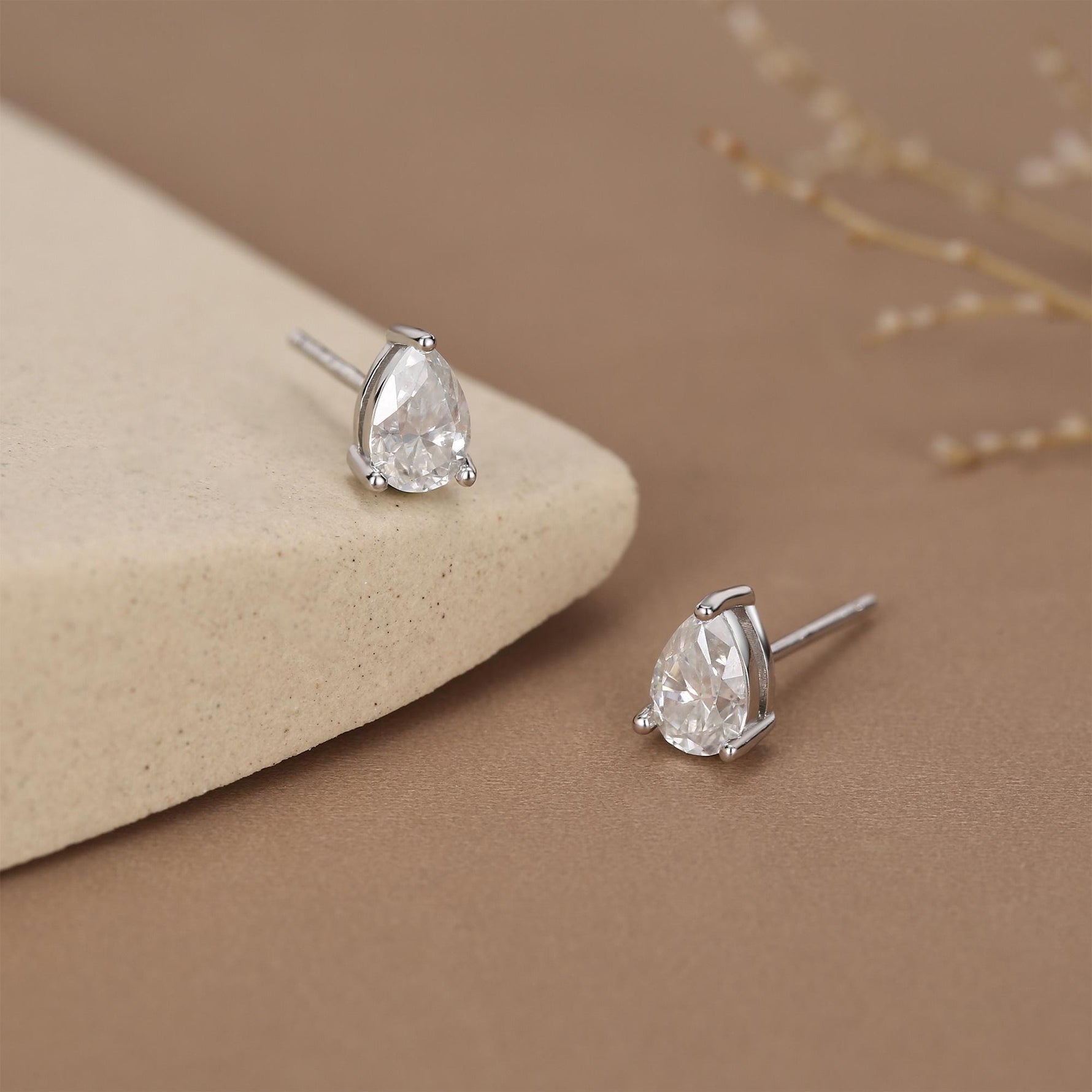 Sterling Silver Pear Cut Moissanite Earrings, 4x6mm Droplet Moissanite Diamond Earrings, April Birthstone Earrings