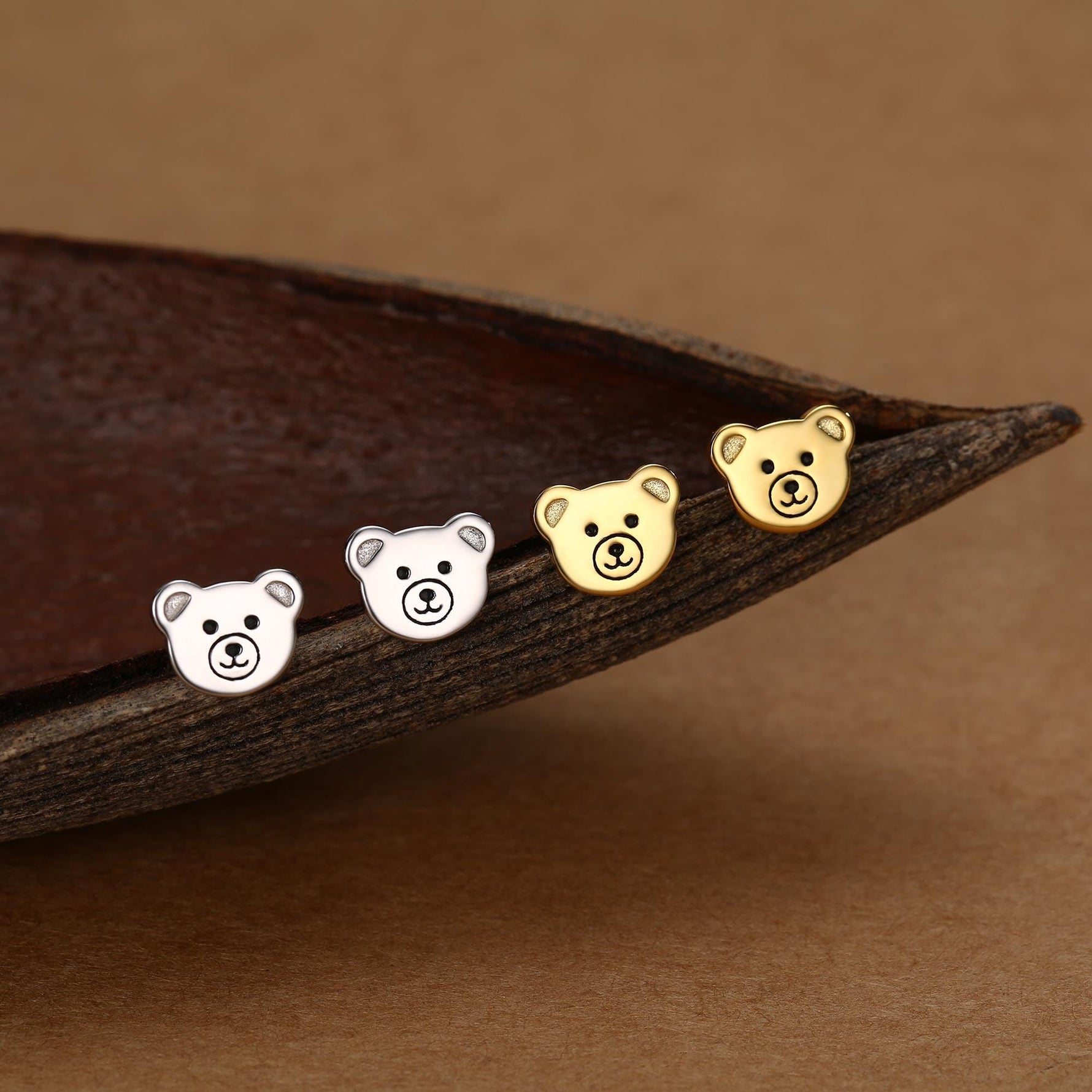 Teddy Bear Stud Earrings in Sterling Silver, Silver or Gold, Cute Gift, Teddy Earrings