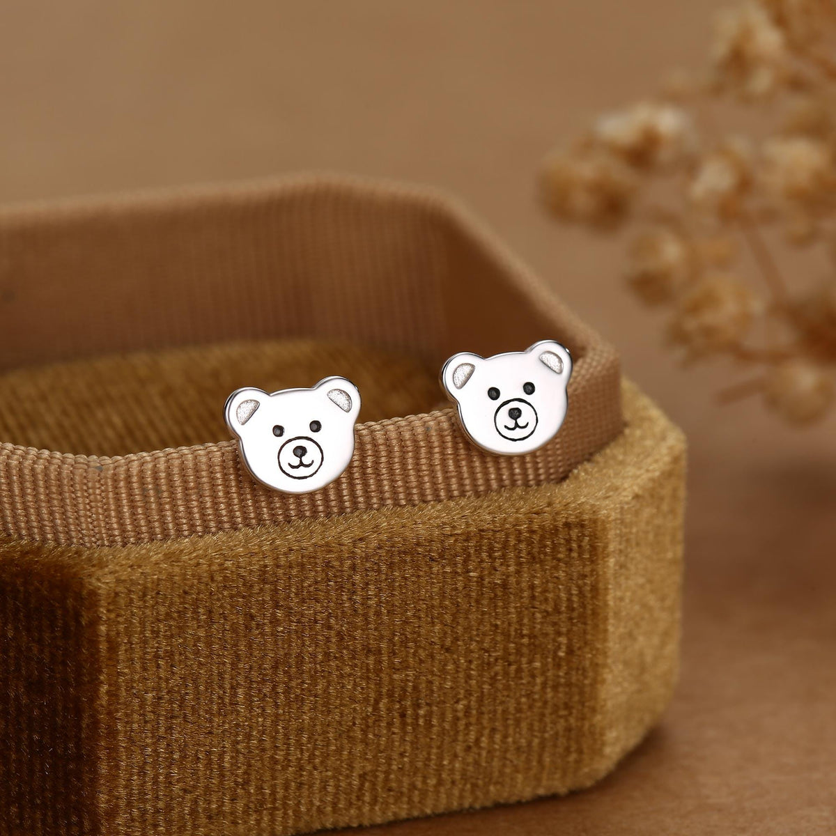 Teddy Bear Stud Earrings in Sterling Silver, Silver or Gold, Cute Gift, Teddy Earrings