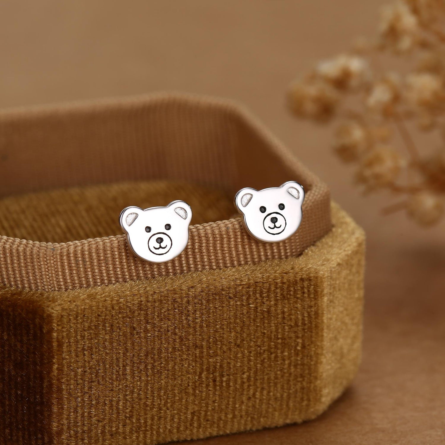 Teddy Bear Stud Earrings in Sterling Silver, Silver or Gold, Cute Gift, Teddy Earrings