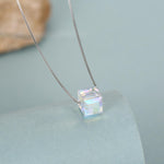 Sterling Silver Aurora Crystal Cube Pendant Necklace
