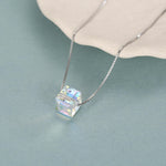 Sterling Silver Aurora Crystal Cube Pendant Necklace
