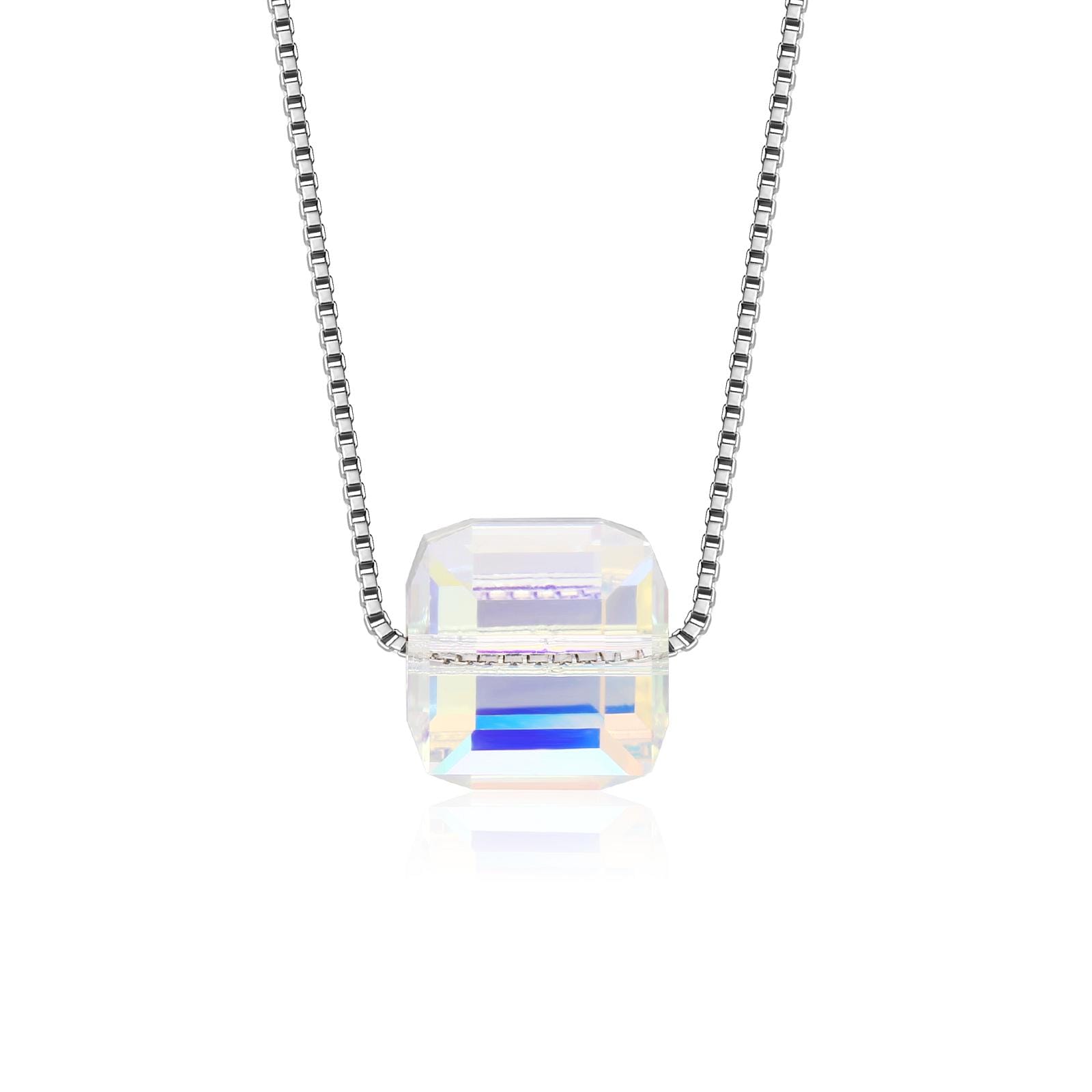 Sterling Silver Aurora Crystal Cube Pendant Necklace