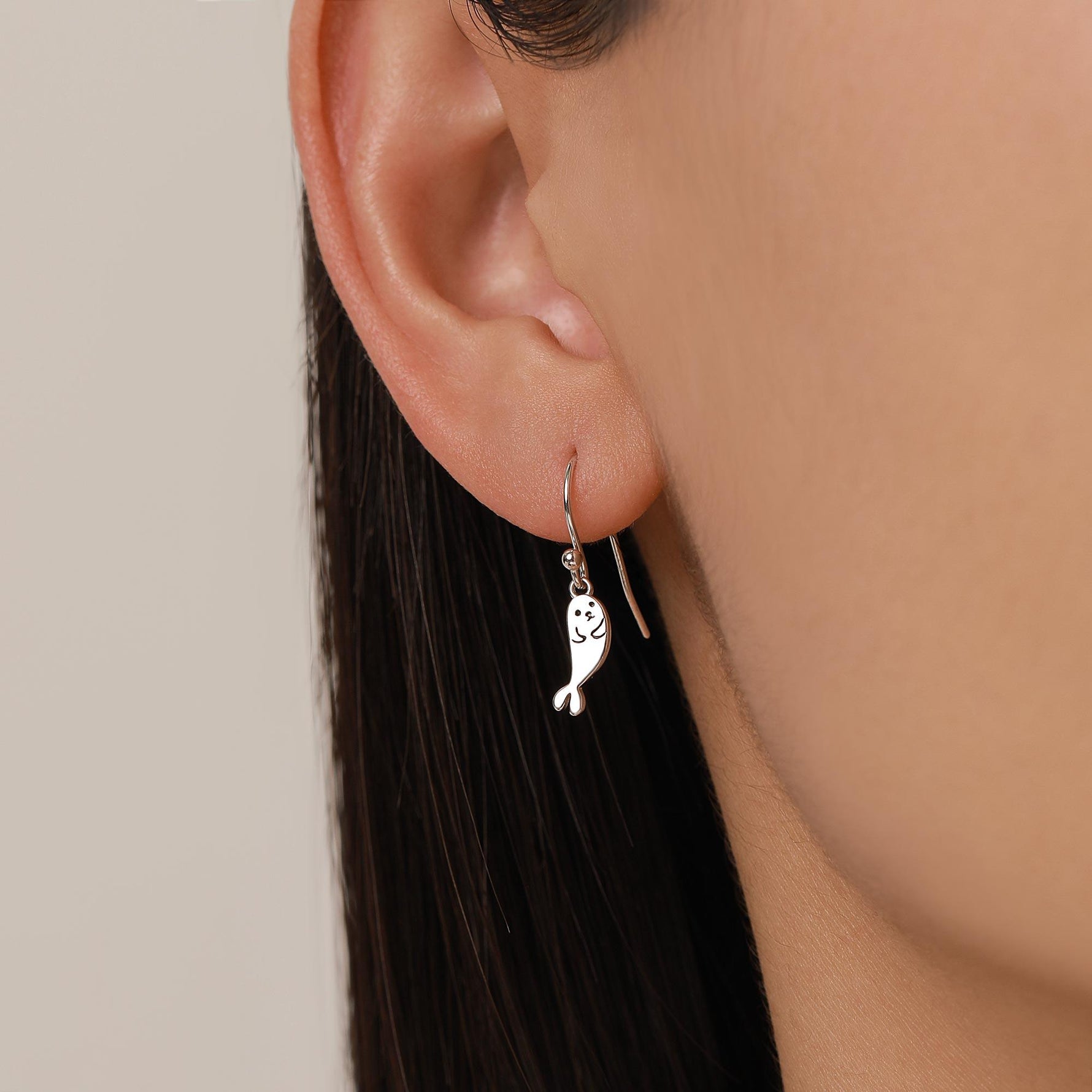 Cute Baby Seal Drop Dangling Earrings in Sterling Silver, Silver or Gold or Rose Gold, Seal Earrings, Ocean Animal Hook Earrings, Scottish