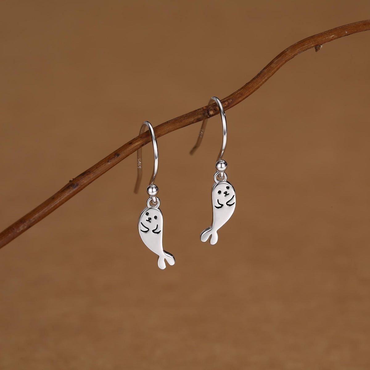 Cute Baby Seal Drop Dangling Earrings in Sterling Silver, Silver or Gold or Rose Gold, Seal Earrings, Ocean Animal Hook Earrings, Scottish