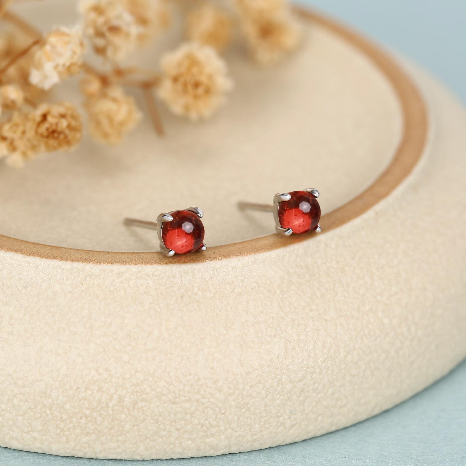 Natural Red Onyx 4mm Stud Earrings in Sterling Silver, Red Carnelian Earrings