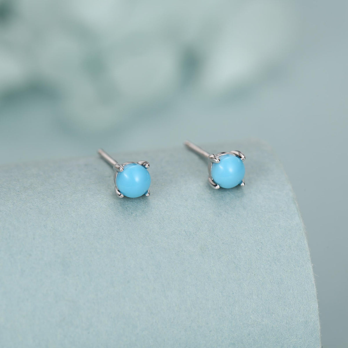 Sterling Silver 4mm Turquoise Cabochon Stud Earrings