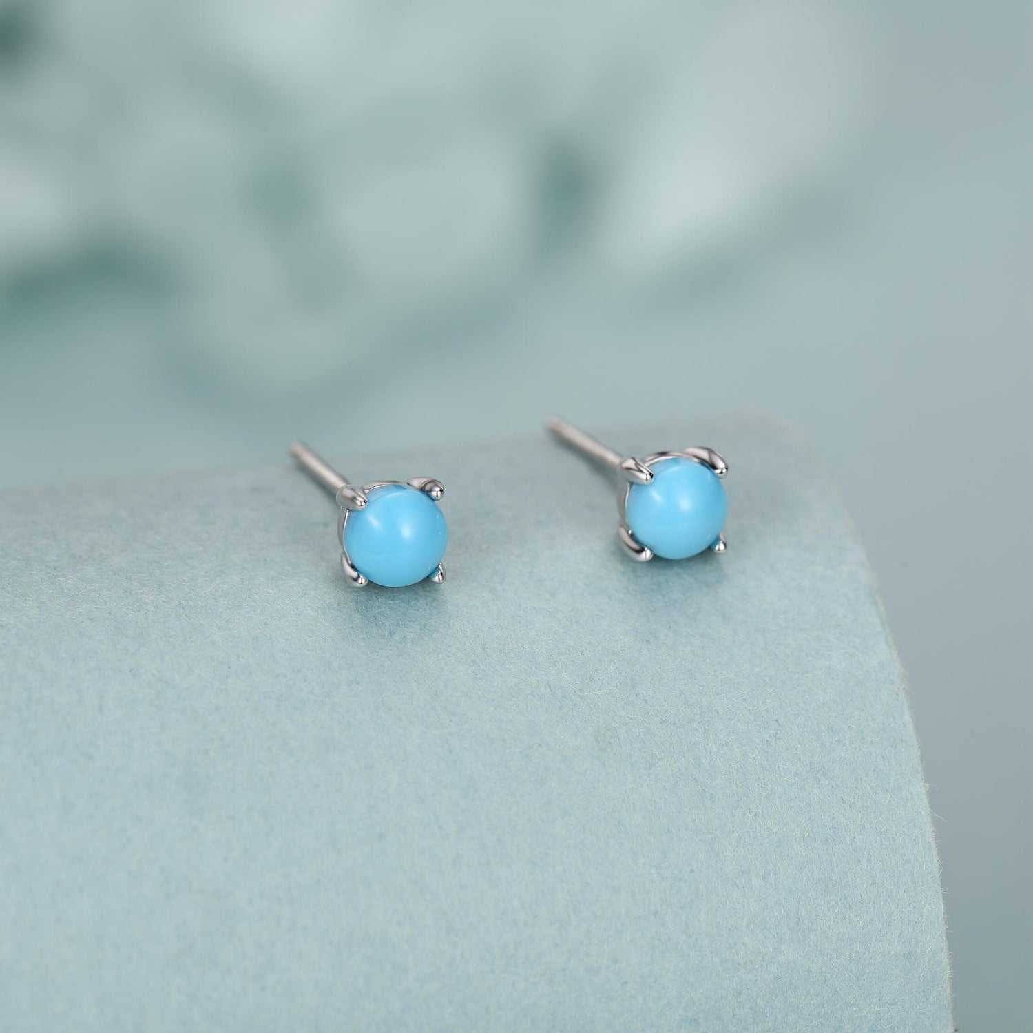 Sterling Silver 4mm Turquoise Cabochon Stud Earrings