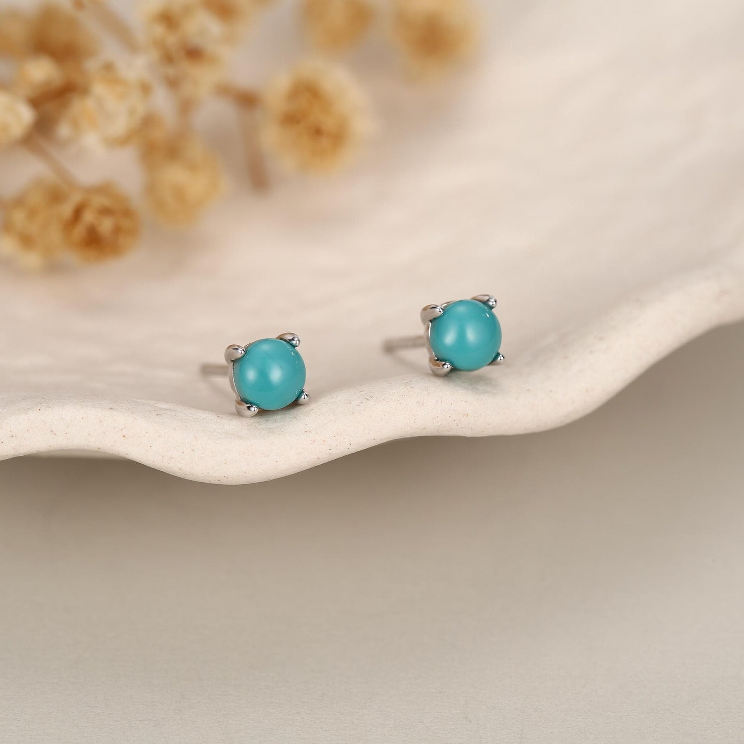 Sterling Silver 4mm Green Turquoise Cabochon Stud Earrings