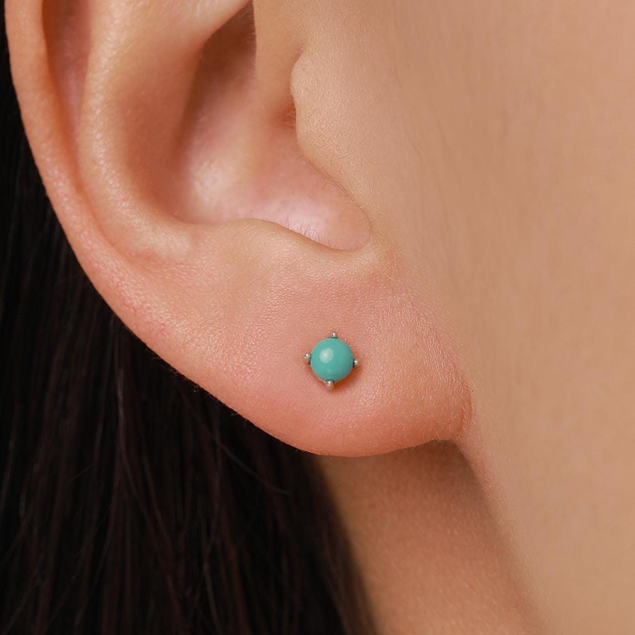Sterling Silver 4mm Green Turquoise Cabochon Stud Earrings