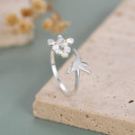 Sterling Silver Hummingbird and Flower Open Ring