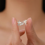 Sterling Silver Hummingbird and Flower Open Ring