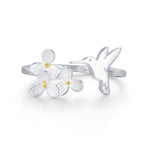 Sterling Silver Hummingbird and Flower Open Ring