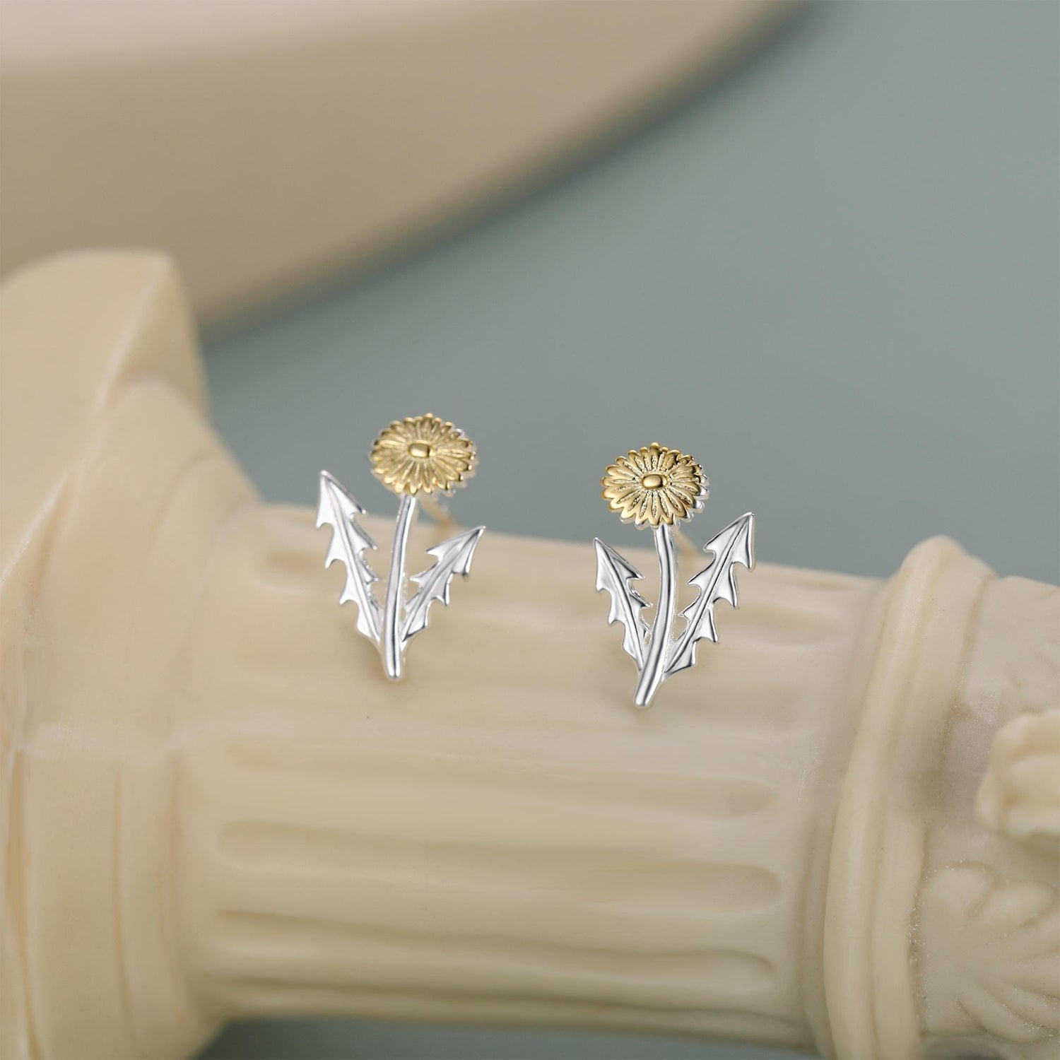 Two Tone Dandelion Flower Stud Earrings