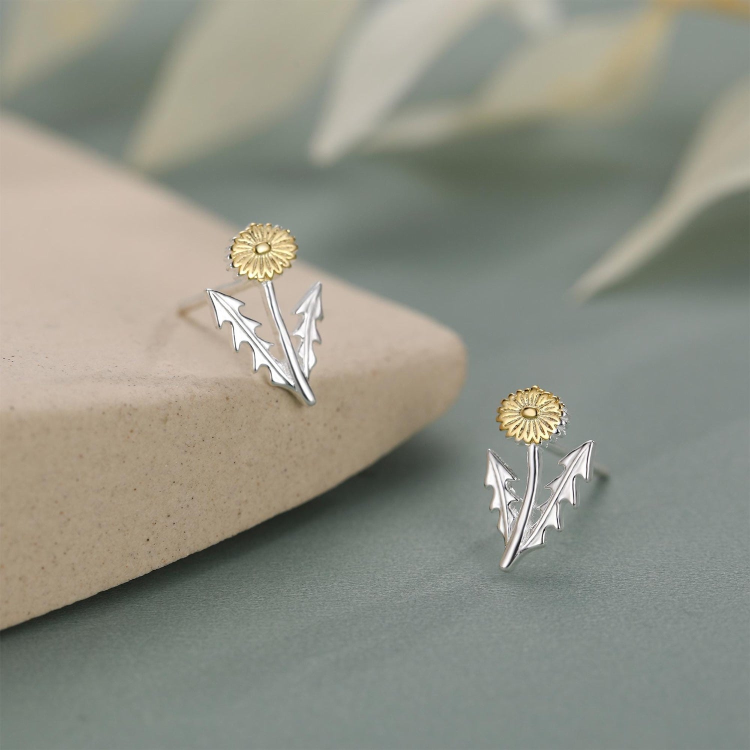 Two Tone Dandelion Flower Stud Earrings