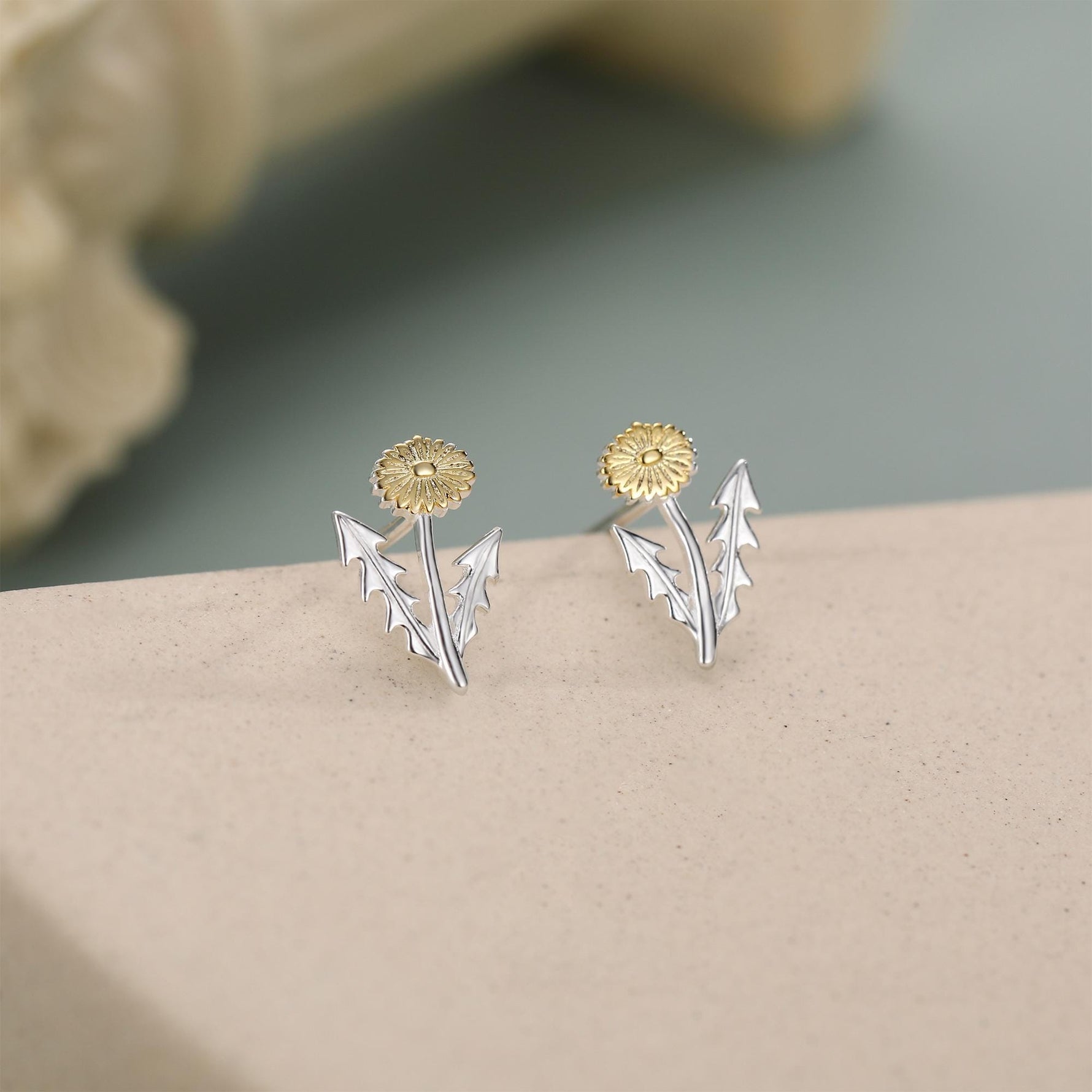 Two Tone Dandelion Flower Stud Earrings