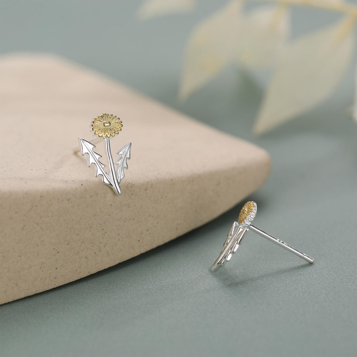 Two Tone Dandelion Flower Stud Earrings