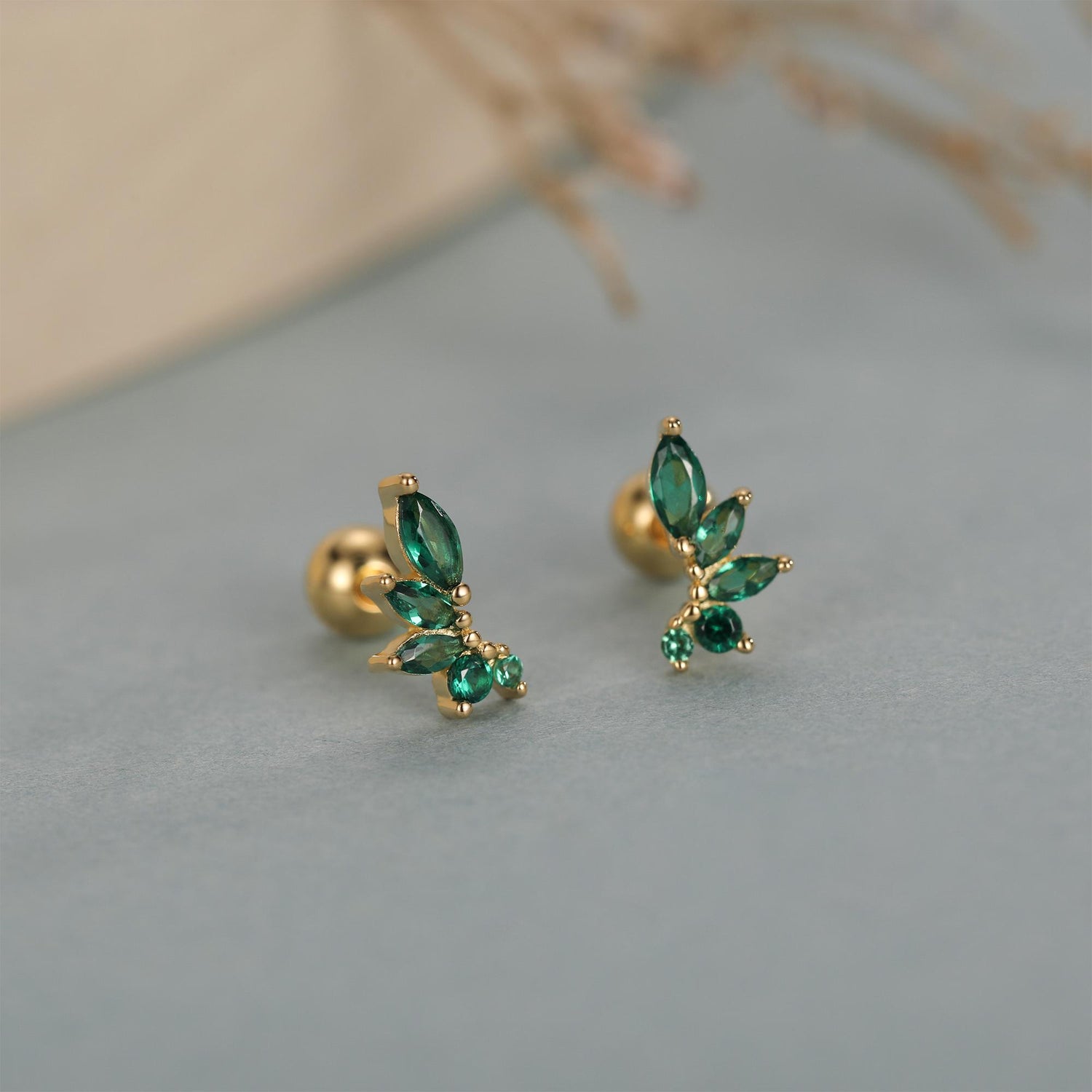 Sterling Silver Green Marquise CZ 18G Screw Back Earrings