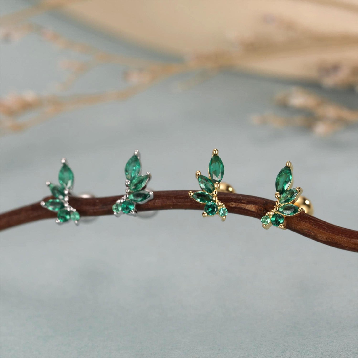 Sterling Silver Green Marquise CZ 18G Screw Back Earrings