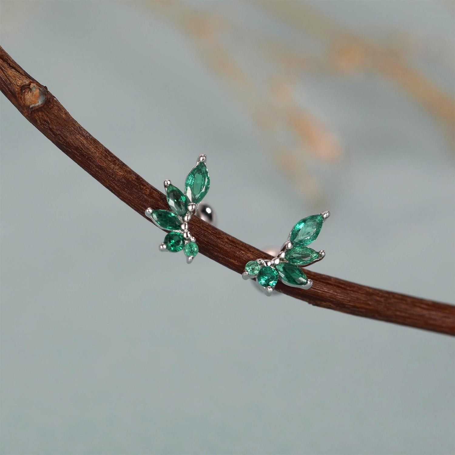 Sterling Silver Green Marquise CZ 18G Screw Back Earrings