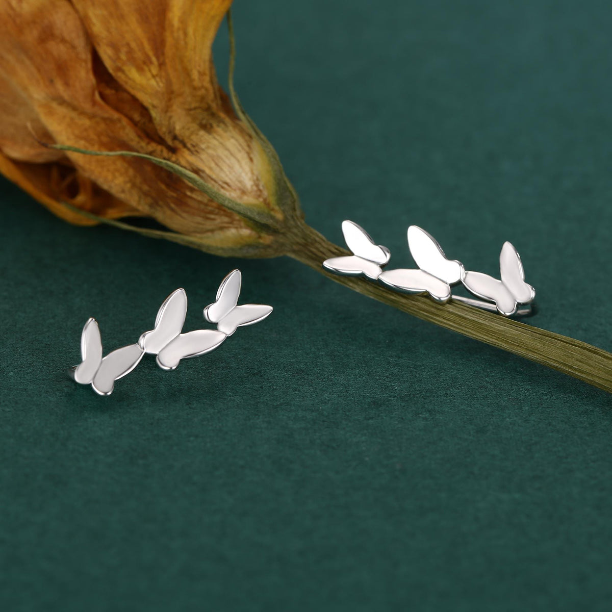 Sterling Silver Butterfly Crawler Earrings, Silver, Gold or Rose Gold, Butterfly Ear Climbers, Butterfly Ear Crawlers