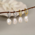 Baroque Pearl Hammered Hoop Earrings in Sterling Silver