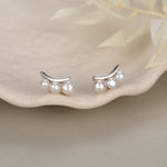 Natural Pearl Trio Stud Earrings in Sterling Silver, Curved Freshwater Pearl Mini Bar Earrings, Silver or Gold or Rose Gold, Pearl Earrings