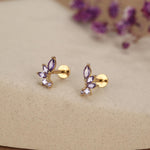 Sterling Silver Purple CZ Marquise Cluster 16G Flat Back Earrings