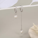 Asymmetric Natural Freshwater Pearl Huggie Hoops Earrings in Sterling Silver
