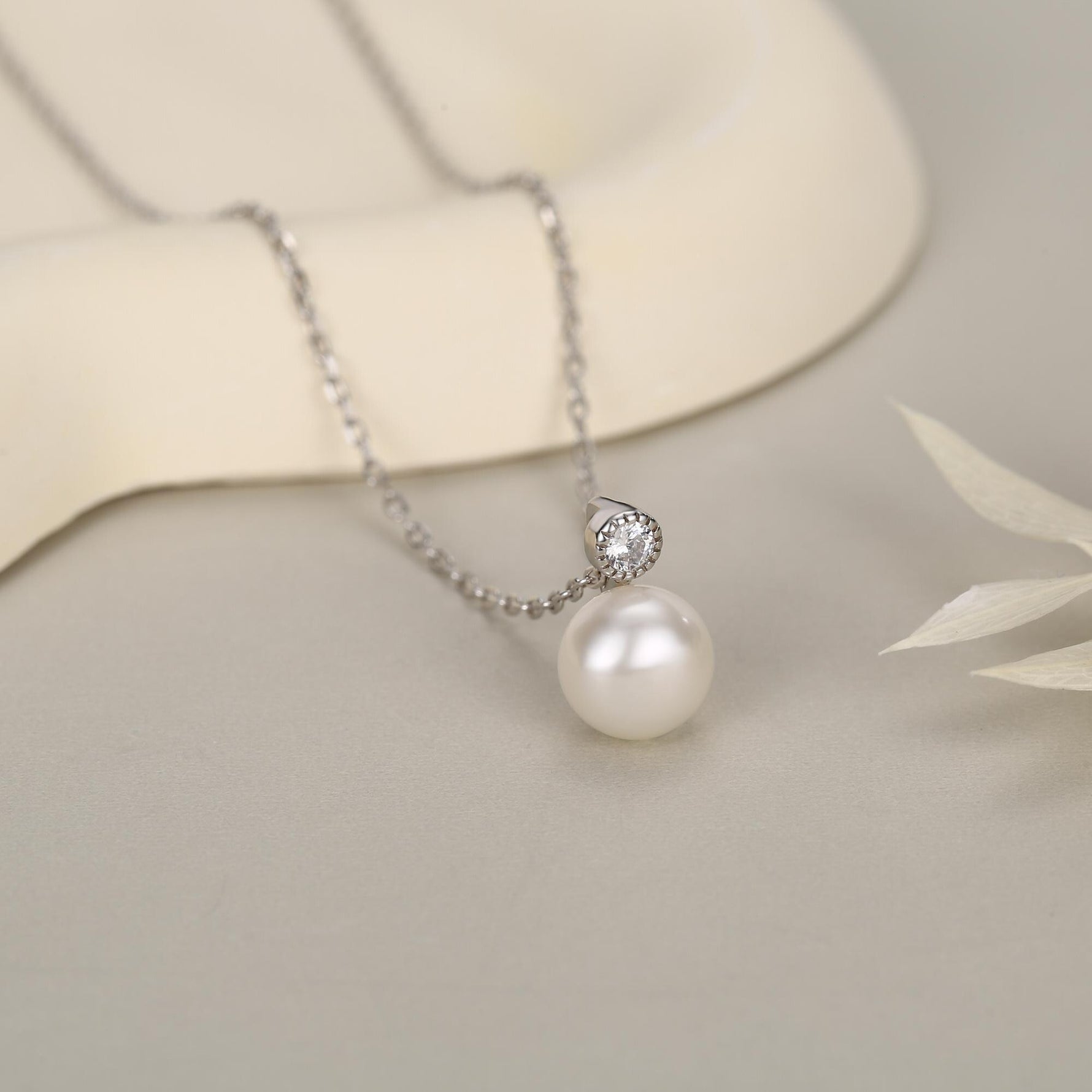 Natural Pearl and CZ Bezel Necklace in Sterling Silver, Silver or Gold or Rose Gold, Genuine Freshwater Pearl Pendant Necklace