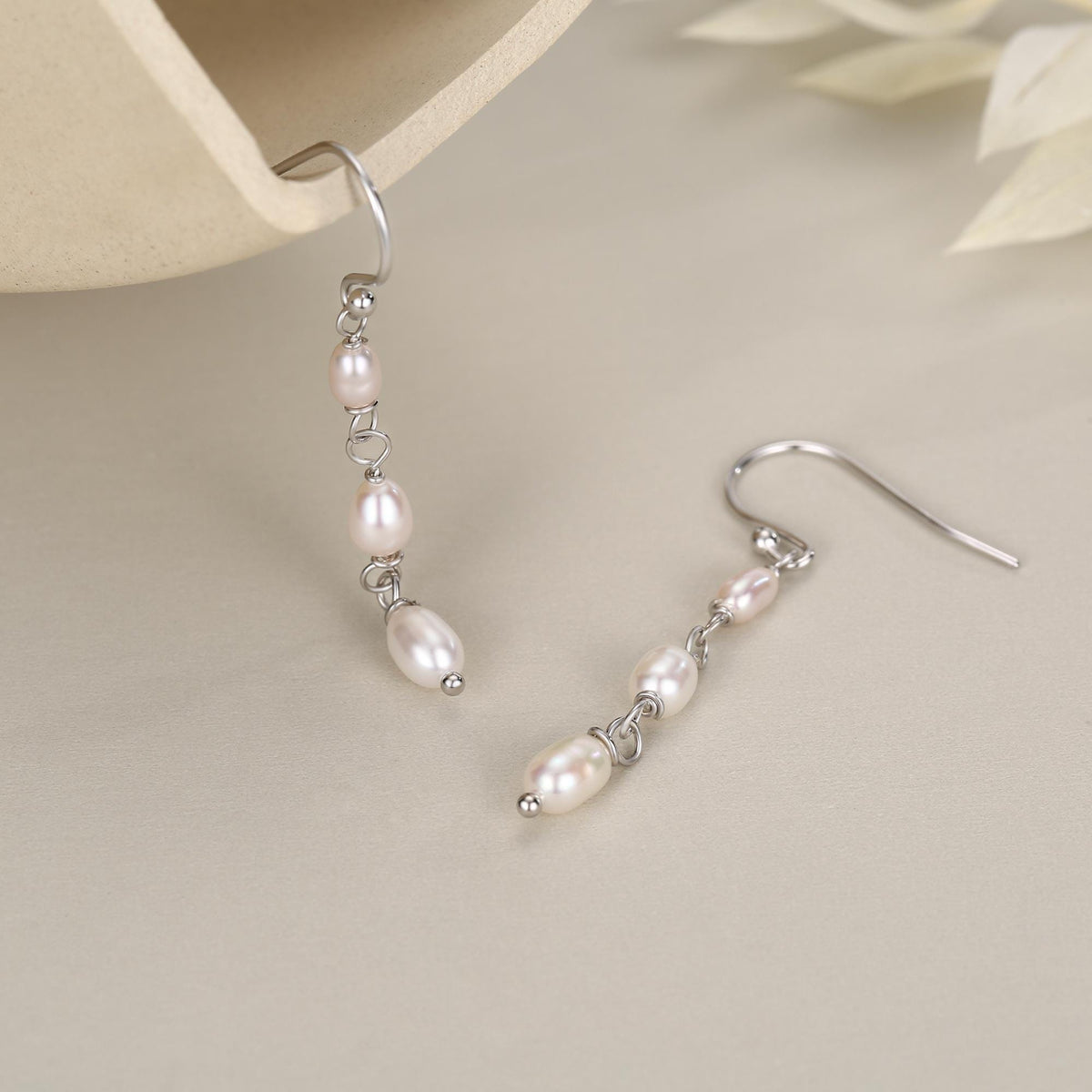 Oval Freshwater Pearl Trio Drop Hook Earrings in Sterling Silver, Silver or Gold, Irregular Shape Pearl Drop Earrings, Natural Pearls