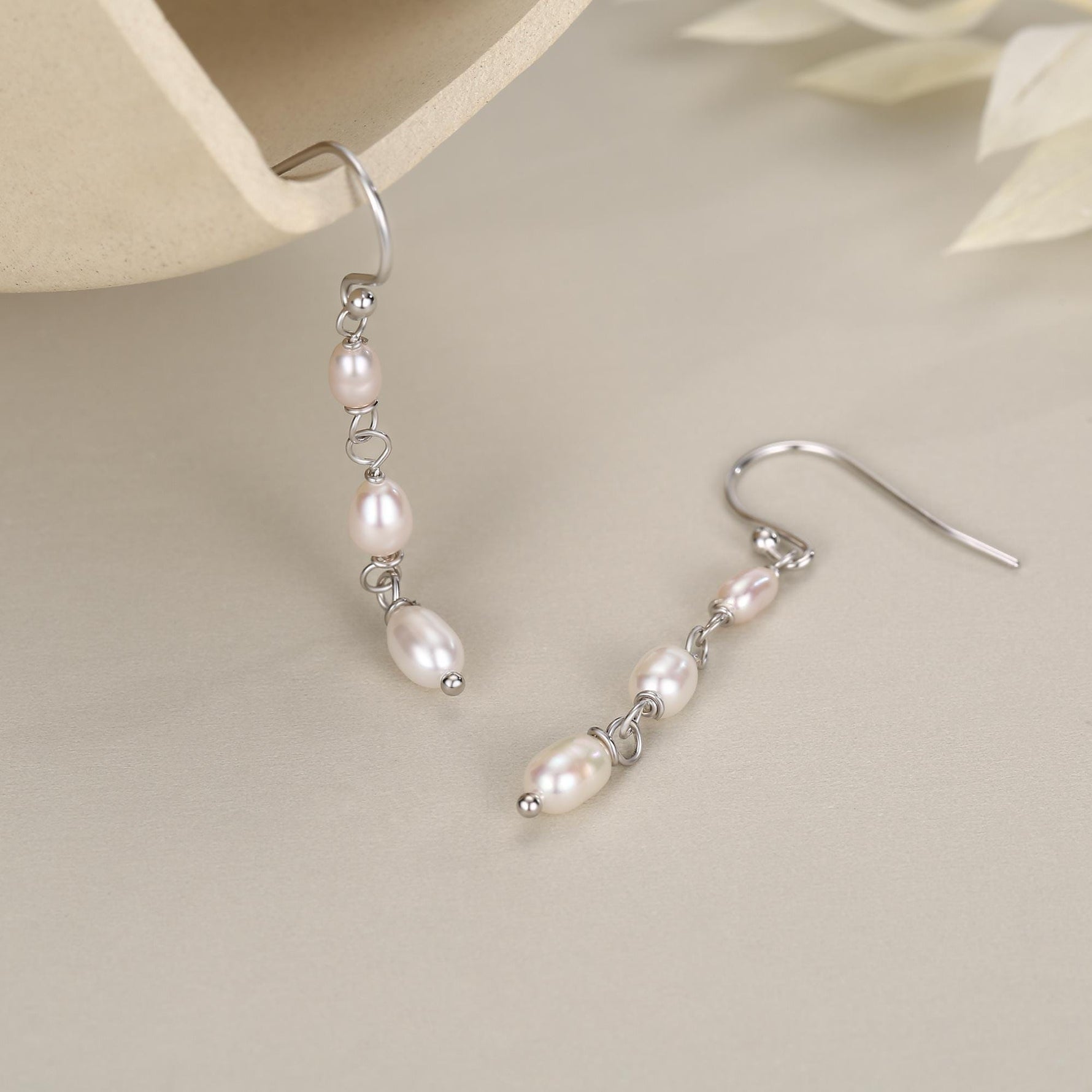 Oval Freshwater Pearl Trio Drop Hook Earrings in Sterling Silver, Silver or Gold, Irregular Shape Pearl Drop Earrings, Natural Pearls
