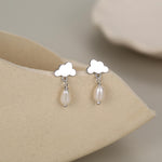 Dainty Cloud and Natural Pearl Raindrop Stud Earrings in Sterling Silver, Silver or Gold, Cloud Earrings, Freshwater Pearl Droplet Earrings