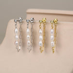 Sterling Silver Genuine Oval Pearl and Chain Jacket Earrings in Sterling Silver