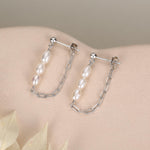 Sterling Silver Genuine Oval Pearl and Chain Jacket Earrings in Sterling Silver