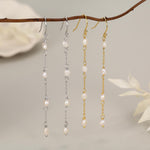 Oval Freshwater Pearl Long Drop Hook Earrings in Sterling Silver