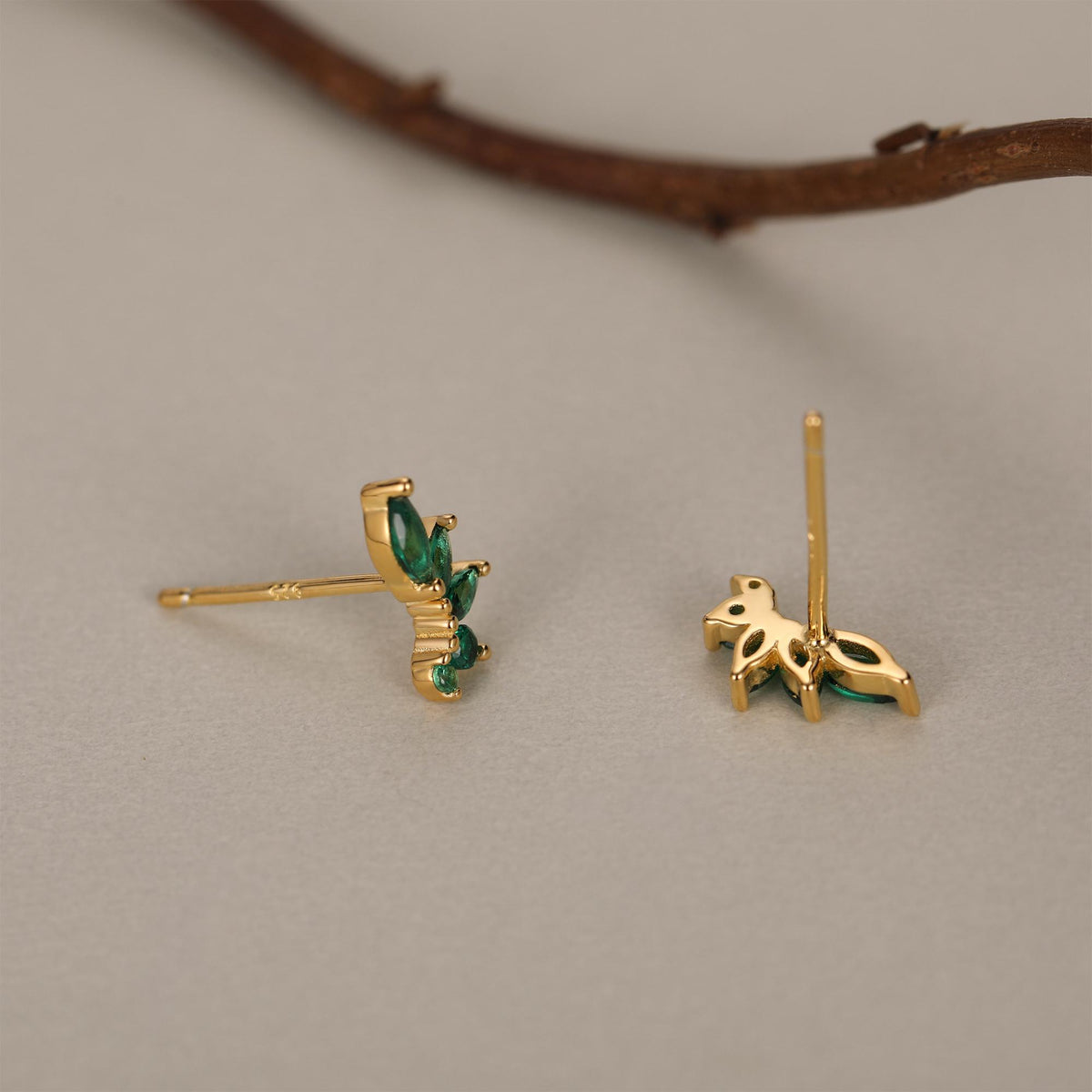 Emerald Green CZ Marquise Cluster Stud Earrings in Sterling Silver, Silver or Gold, Marquise Earrings, CZ Wing Earrings, Mini Crawler