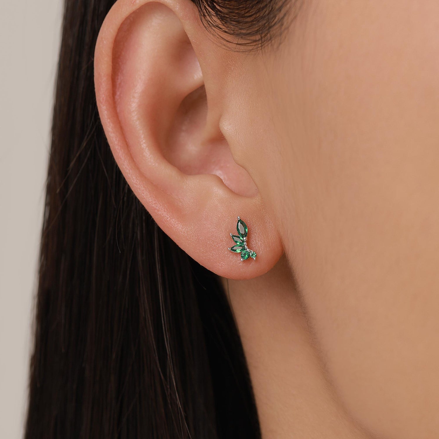 Emerald Green CZ Marquise Cluster Stud Earrings in Sterling Silver, Silver or Gold, Marquise Earrings, CZ Wing Earrings, Mini Crawler