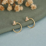 CZ Trio Hydrangea Flower Huggie Hoop Earrings in Sterling Silver, Aurora AB Crystal, Tiny CZ Open Hoops, Pull Through Threaders,