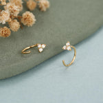 CZ Trio Hydrangea Flower Huggie Hoop Earrings in Sterling Silver, Aurora AB Crystal, Tiny CZ Open Hoops, Pull Through Threaders,