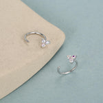 CZ Trio Hydrangea Flower Huggie Hoop Earrings in Sterling Silver, Aurora AB Crystal, Tiny CZ Open Hoops, Pull Through Threaders,