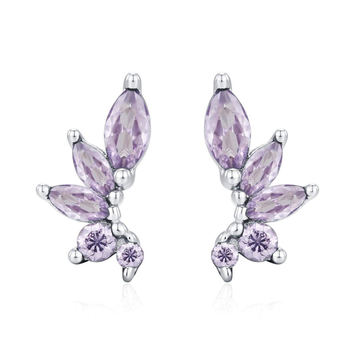Amethyst Purple CZ Marquise Cluster Stud Earrings in Sterling Silver, Silver or Gold, Marquise Earrings, CZ Wing Earrings, Mini Crawler