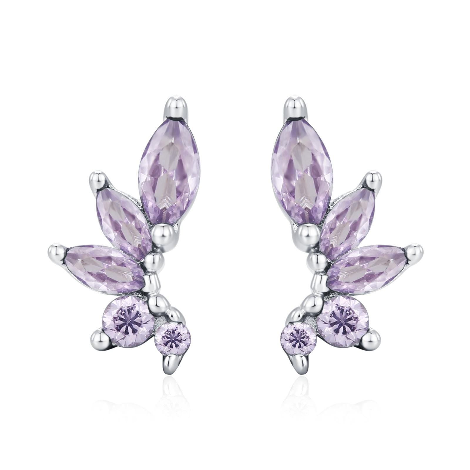 Amethyst Purple CZ Marquise Cluster Stud Earrings in Sterling Silver, Silver or Gold, Marquise Earrings, CZ Wing Earrings, Mini Crawler
