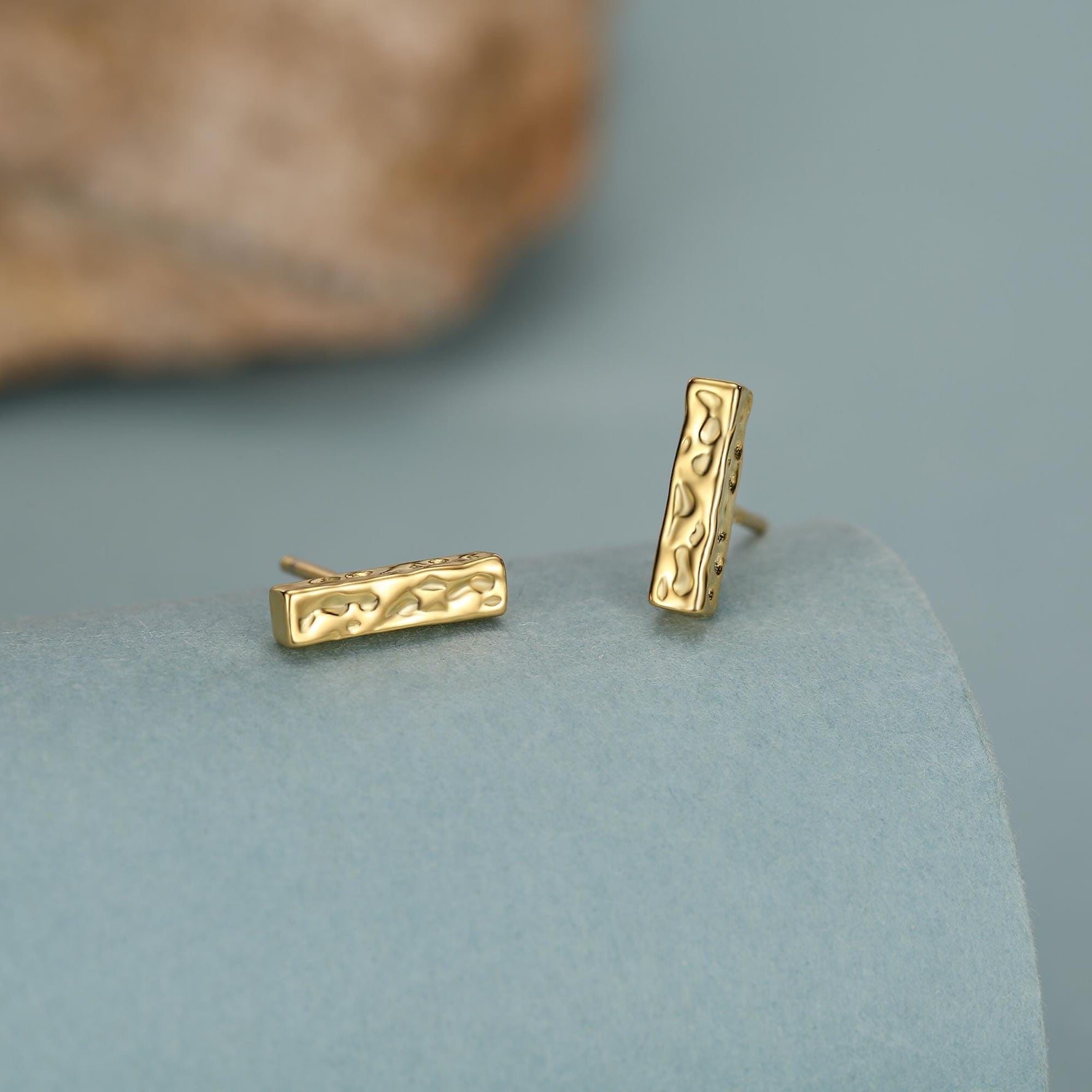 Hammered Bar Stud Earrings in Sterling Silver, Silver or Gold, Tiny Silver Bar Earrings