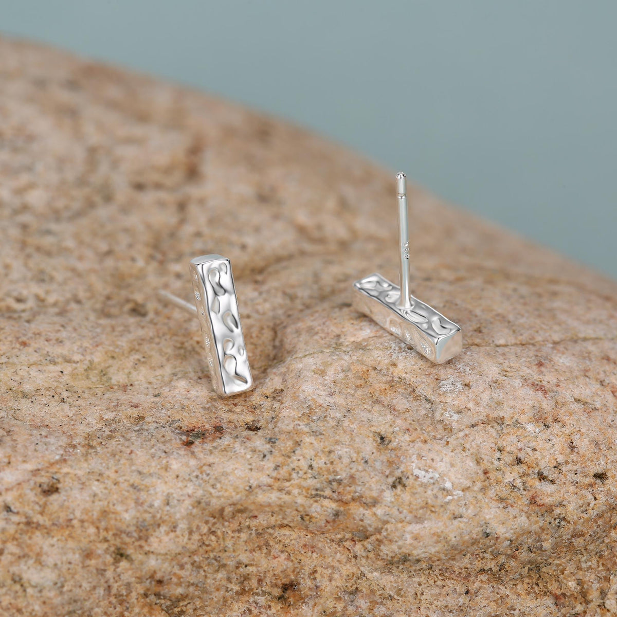 Hammered Bar Stud Earrings in Sterling Silver, Silver or Gold, Tiny Silver Bar Earrings
