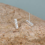 Hammered Bar Stud Earrings in Sterling Silver, Silver or Gold, Tiny Silver Bar Earrings